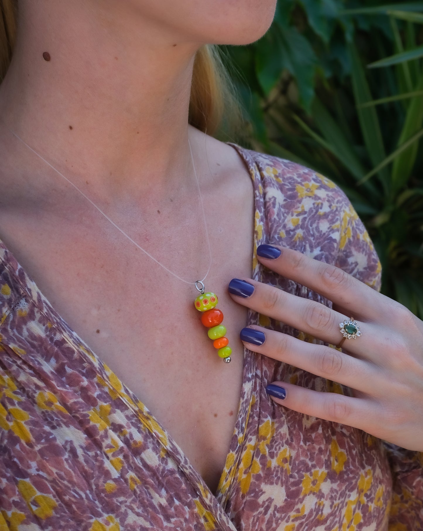Collier perles en verre Murano orange et vert