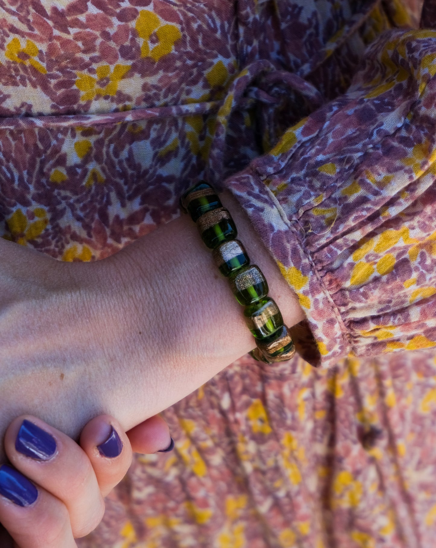 Bracelet vert intemporel en verre de Murano