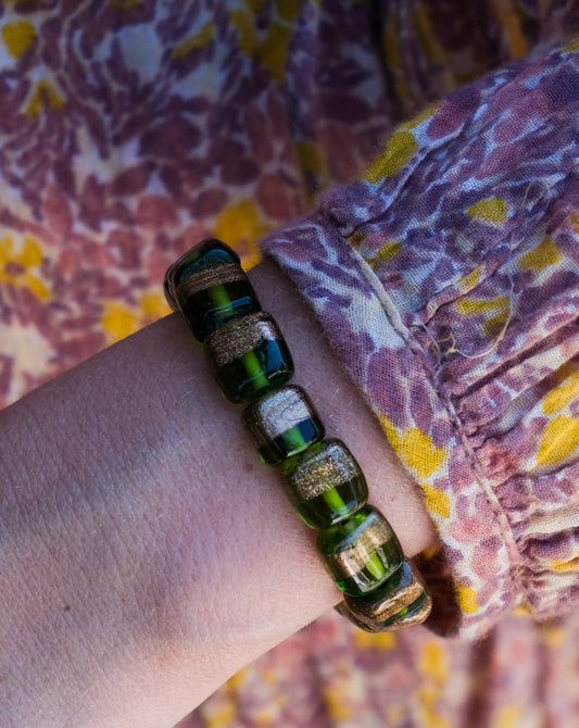 Bracelet vert intemporel en verre de Murano