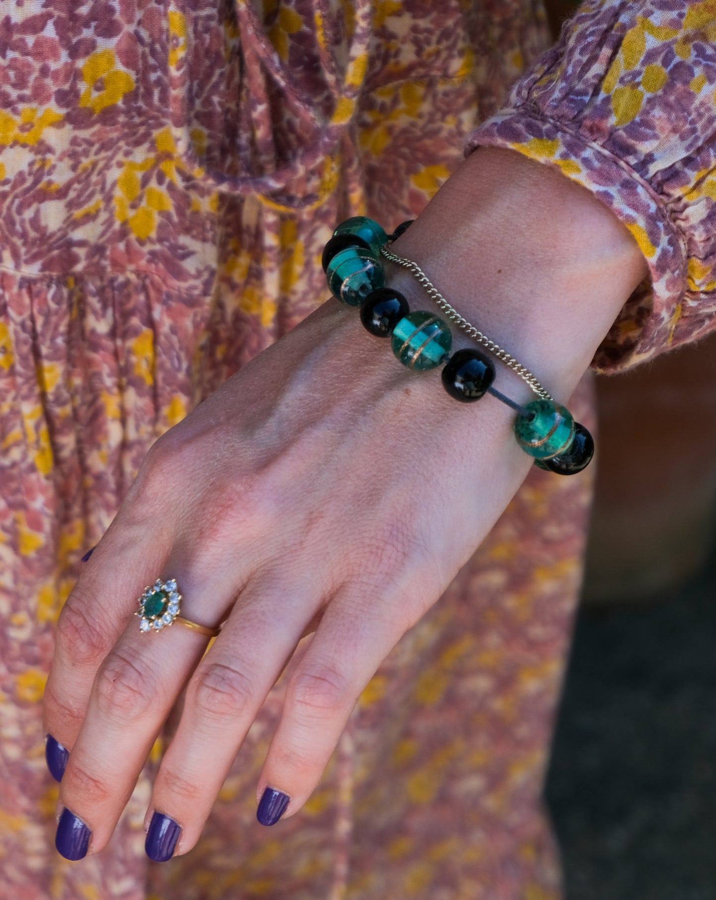 Bracelet émeraude et noir en verre de Murano