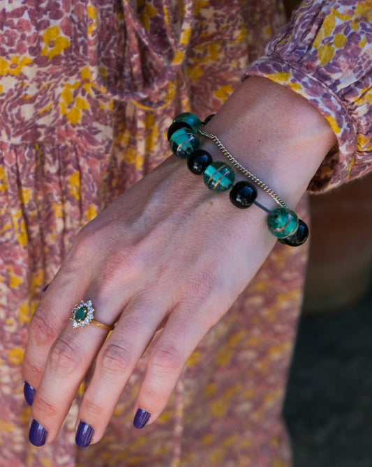 Bracelet émeraude et noir en verre de Murano