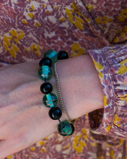 Bracelet émeraude et noir en verre de Murano