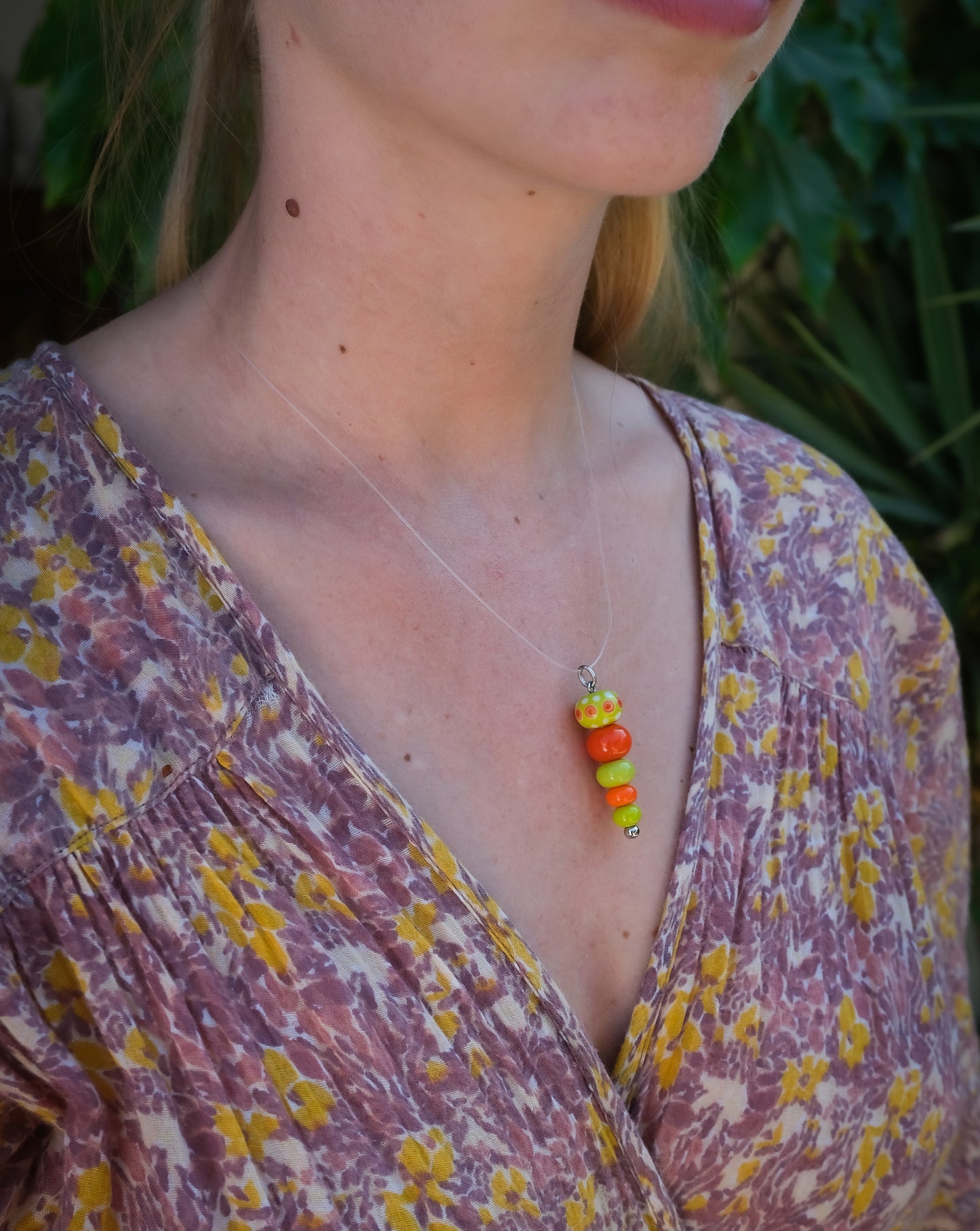 Collier perles en verre Murano orange et vert