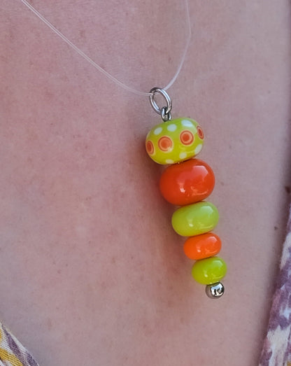 Collier perles en verre Murano orange et vert