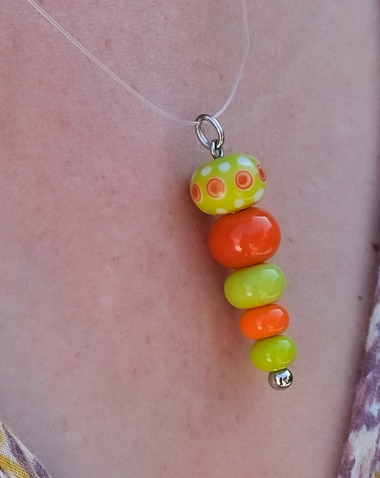 Collier perles en verre Murano orange et vert