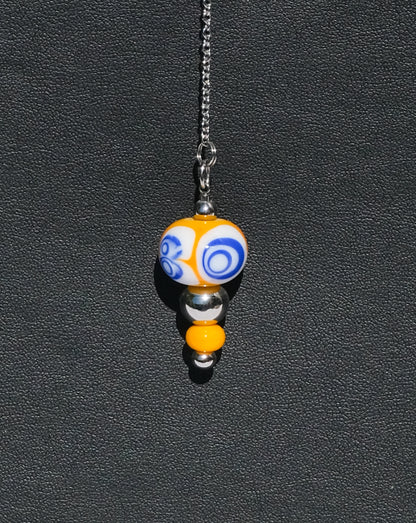 Pendule jaune et bleu en verre de Murano