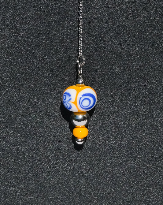 Pendule jaune et bleu en verre de Murano