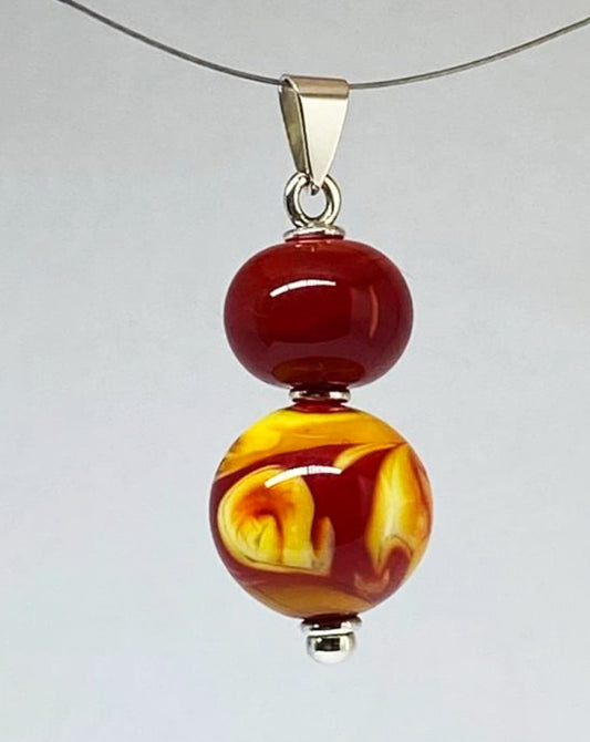 Collier en verre de Murano rouge et jaune
